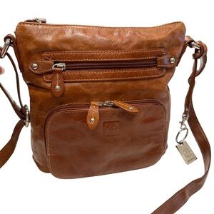 Giani Bernini Brown Leather Crossbody Bag Silver Hdwr Adjustable Strap